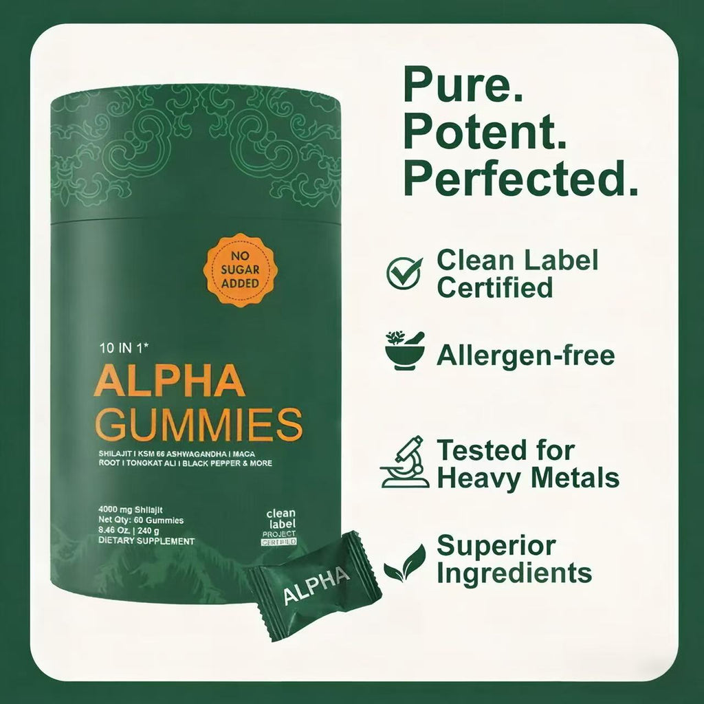 10-in-1 Shilajit Gummies (4000mg)|Tongkat Ali, Maca, 75% Fulvic Acid | Sugar-Free & Vegetarian