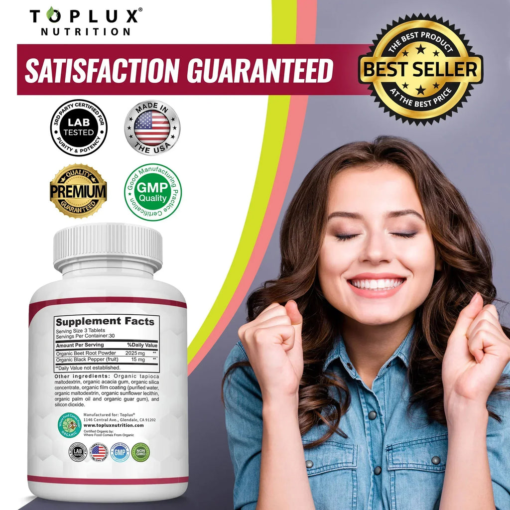 Organic Beet Root Powder Tablets 2040mg – Energy & Circulation Support (90 Ct)